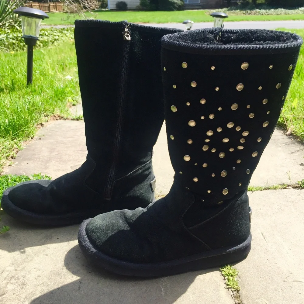 UGG Black Suede Mid-Calf Studded Winter Boots